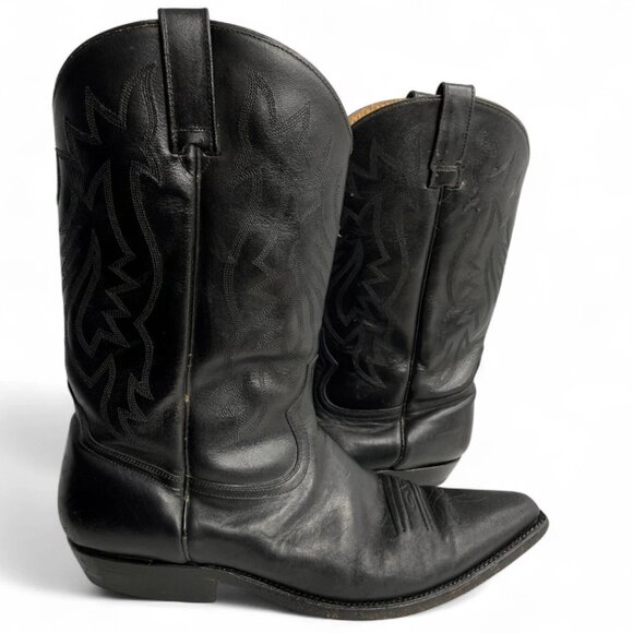 Tom Houston Men's Western Boots Vintage Black Riding Work Leather Cowboy 9 E - Picture 1 of 13